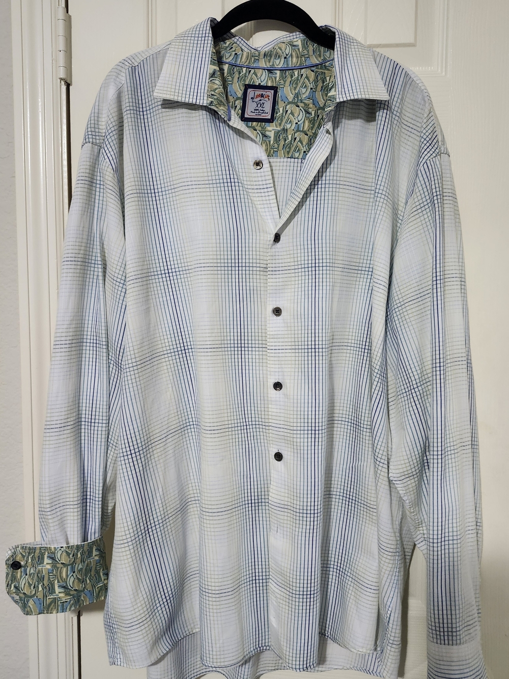 J. Garcia Men's XXL Long Sleeve Button-Up Shirt - Blue & White Plaid Stripe